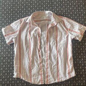 Men's Striped Button Down Shirt - Coral, White, with Muted Pink and Purple